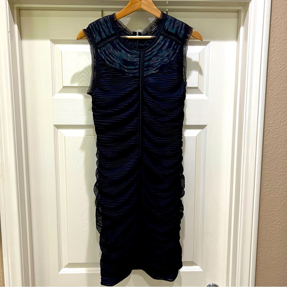 BCBGMAXAZRIA Black Combo Ruched Sleeveless Dress Size M